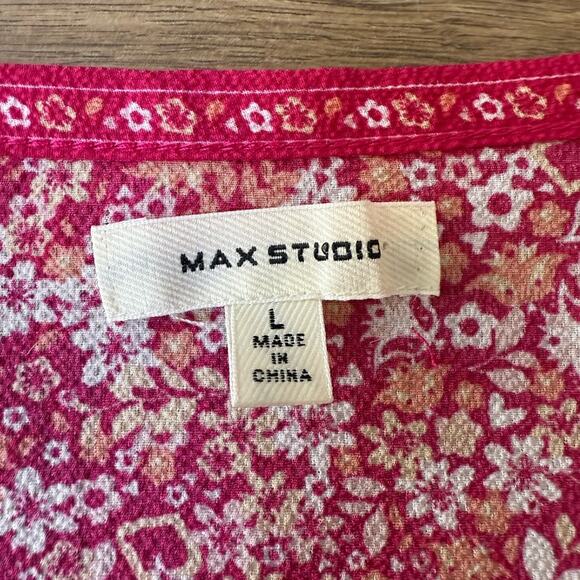 Max Studio Floral Dot Print Balloon Sleeve Wrap Dress In Dark Pink Size Large - Picture 6 of 10